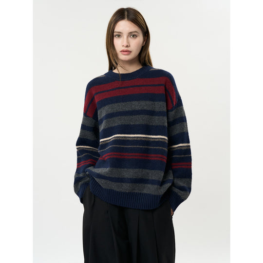 Damen Oversize-Strickpullover im Breton-Streifen-Look aus Wollmix mit geripptem Saum Nord Taschen