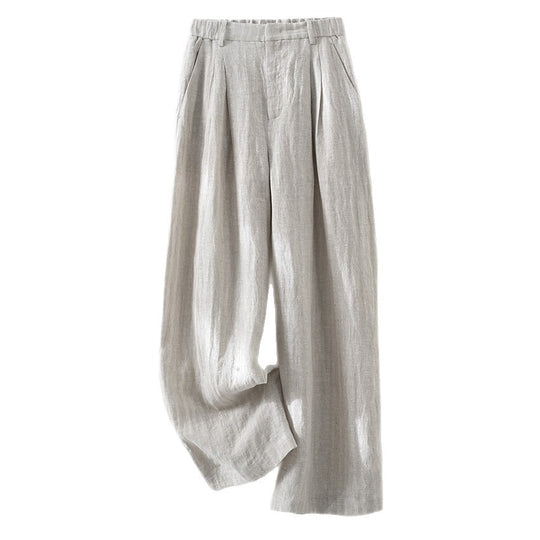Damen Leichte High‑Waist Leinenmix Palazzohose mit weitem Bein, Bundfalten und elastischem Rückenteil Nord Taschen