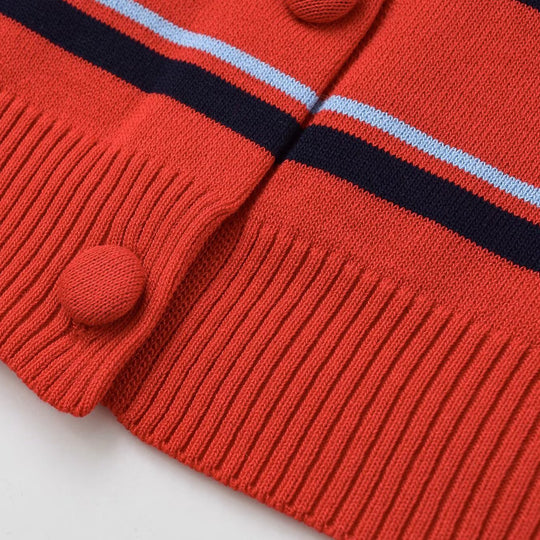 Damen gestreifte Baumwollmix-Strickjacke mit Kontrastärmeln und durchgehender Knopfleiste Nord Taschen