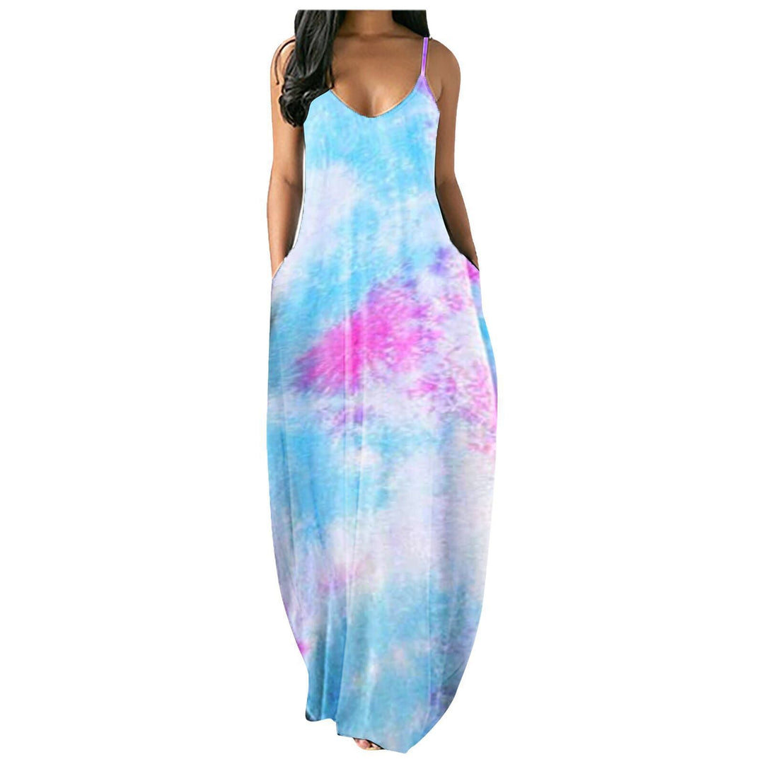 Damen Bohemian Batik-Maxikleid mit Taschen Nord Taschen