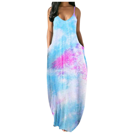 Damen Bohemian Batik-Maxikleid mit Taschen Nord Taschen