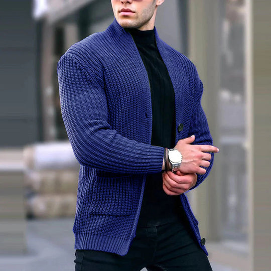 Herren Grobstrick-Cardigan mit Schalkragen und aufgesetzten Taschen Nord Taschen