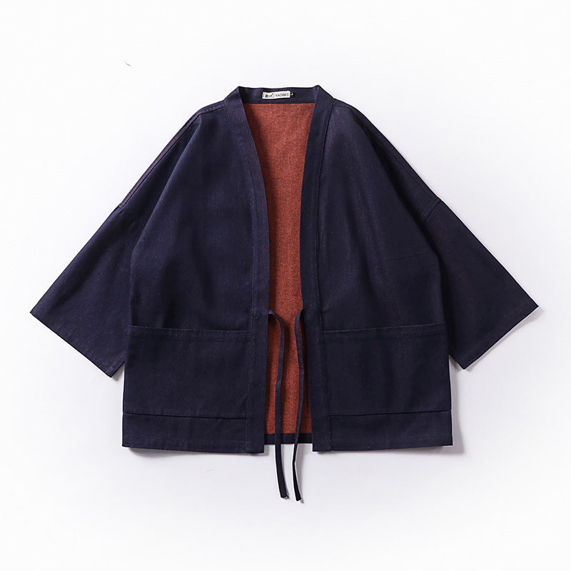 Unisex weit geschnittene Kimono-Jacke aus Baumwoll-Denim mit Bindeband und großen Aufgesetzten Taschen Nord Taschen