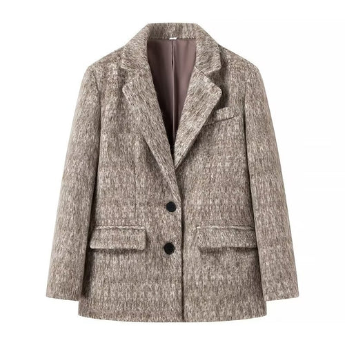 Damen Boxy Wollmix-Blazer-Mantel mit Bouclé‑Struktur, Reverskragen und Pattentaschen Nord Taschen