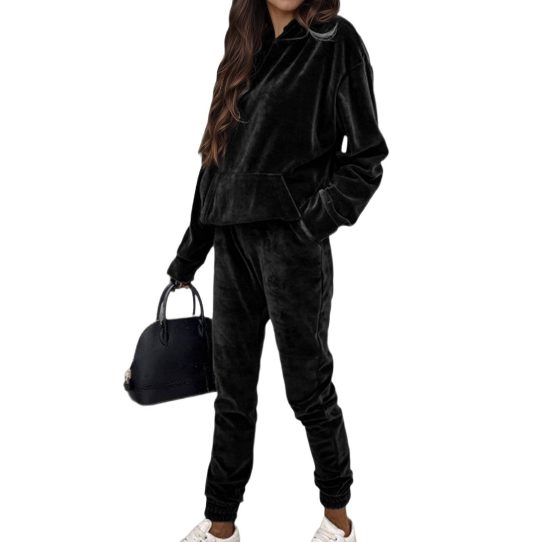 Damen Samt-Hoodie- und Jogginghose-Set mit Oversize-Schnitt Nord Taschen