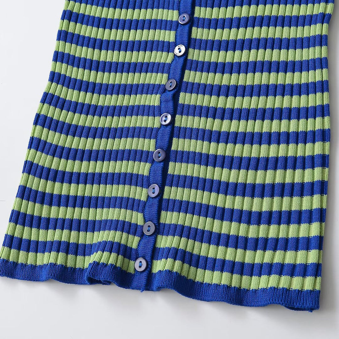 Damen Gerippte Kurzarm-Buttoncardigan mit tiefem Rundhals und figurbetonter Passform Nord Taschen