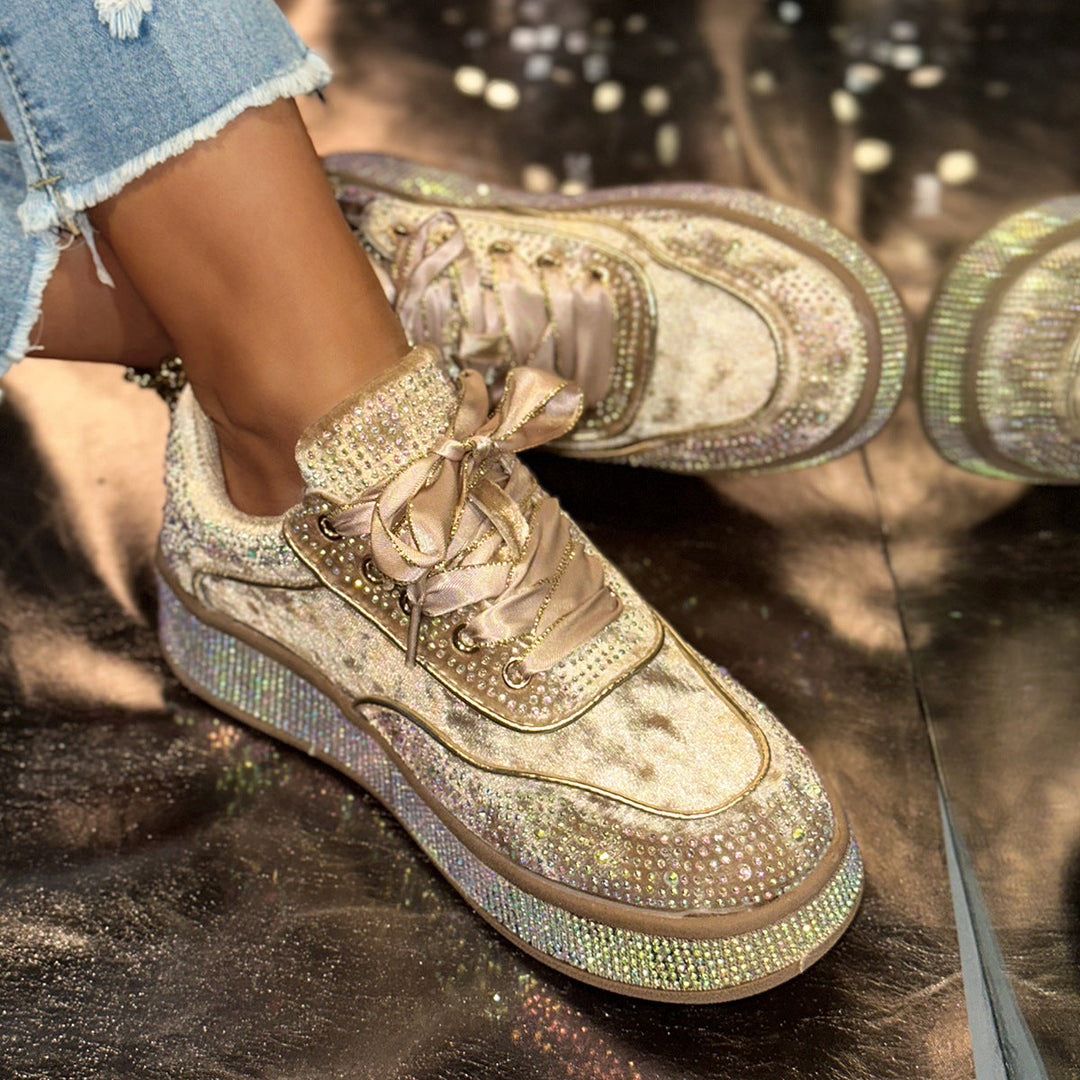 Damen Glamouröse Sneaker mit funkelnden Strass-Applikationen und bequemer Sohle