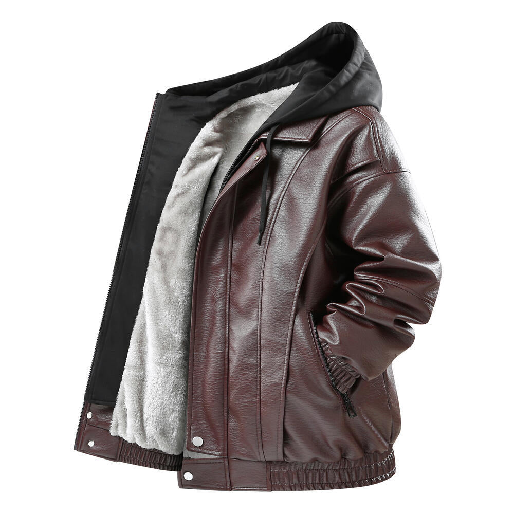 Herren Modische Kunstlederjacke mit Kapuze Nord Taschen
