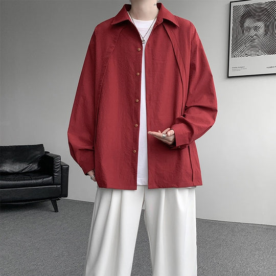 Herren Oversize-Hemdjacke aus leichtem Baumwollmix mit geradem Schnitt & Knopfleiste Nord Taschen
