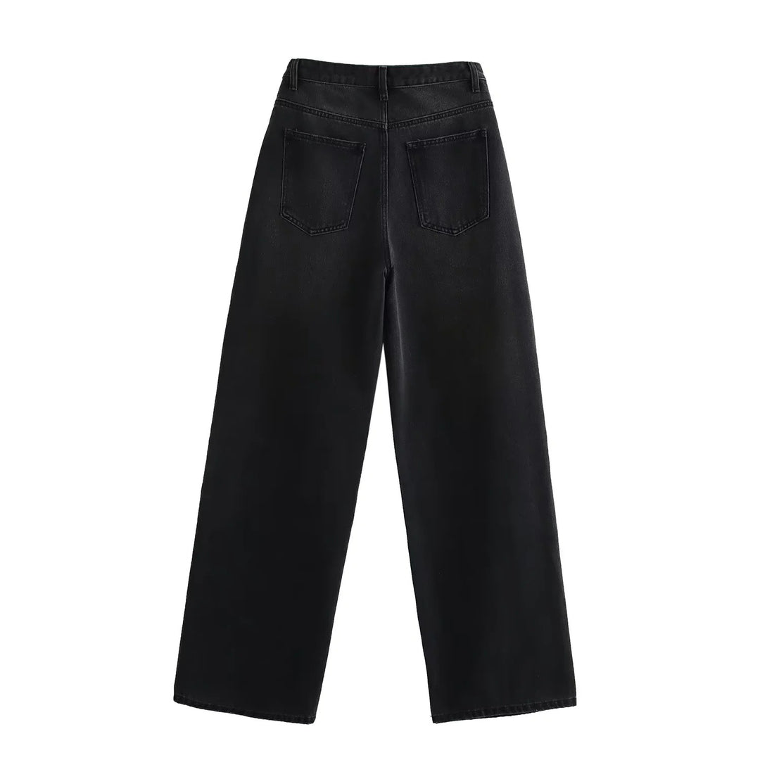 Damen 20+ weite High‑Waist Denim‑Palazzo‑Jeans mit asymmetrischem Bunddetail Nord Taschen