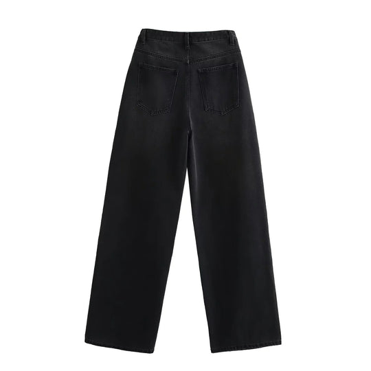 Damen 20+ weite High‑Waist Denim‑Palazzo‑Jeans mit asymmetrischem Bunddetail Nord Taschen