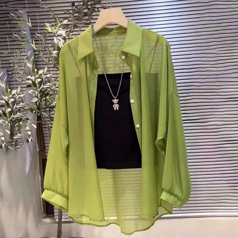 Femme Transparente Knopf-down Geschichtete Tunika