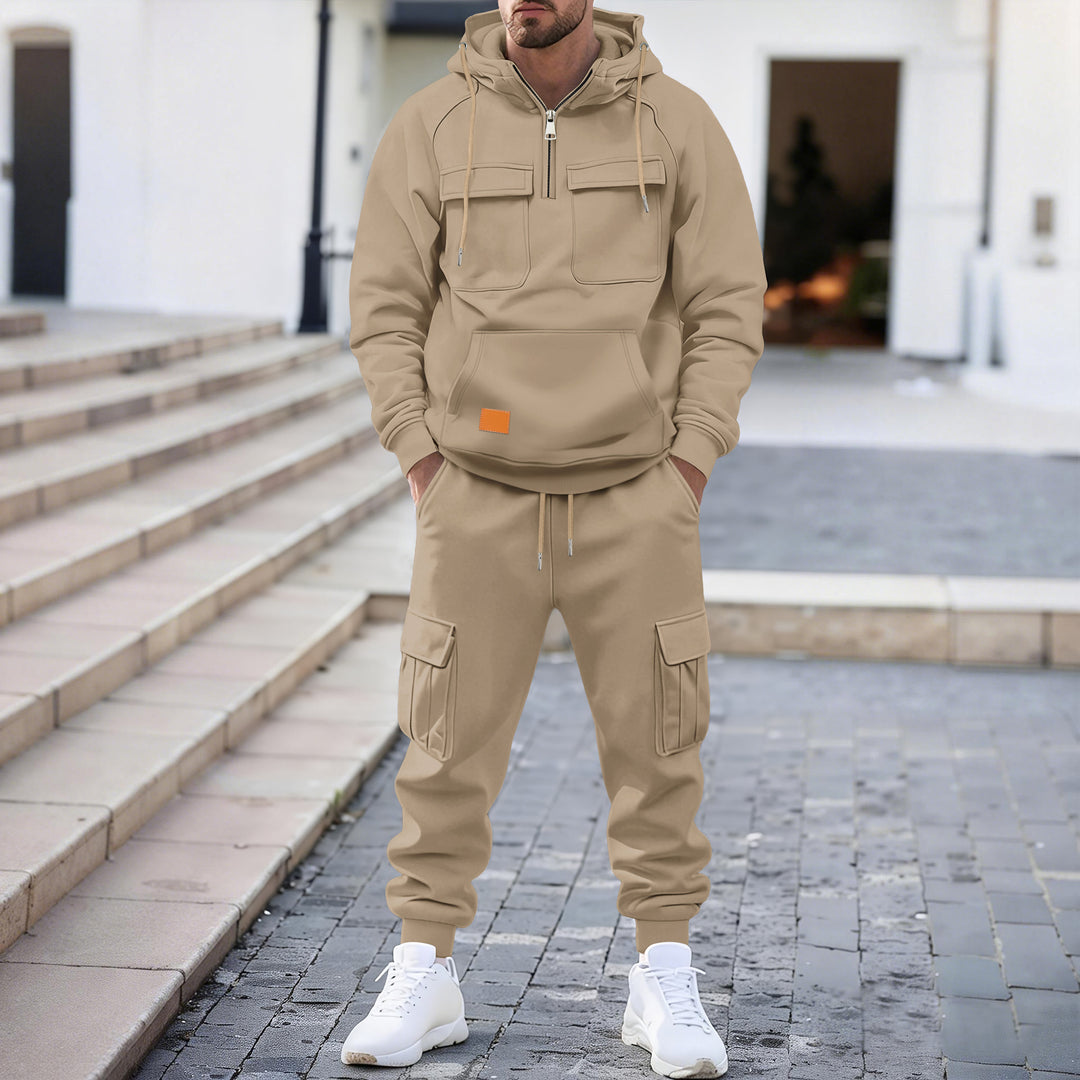 Herren technischer Oversize-Hoodie mit Halbzip, Kapuze, Kängurutasche und aufgesetzten Utility-Taschen Nord Taschen