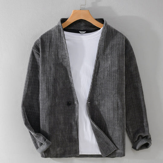 Herren Cord-Overshirt-Sakko mit V-Ausschnitt und Ein-Knopfverschluss Nord Taschen