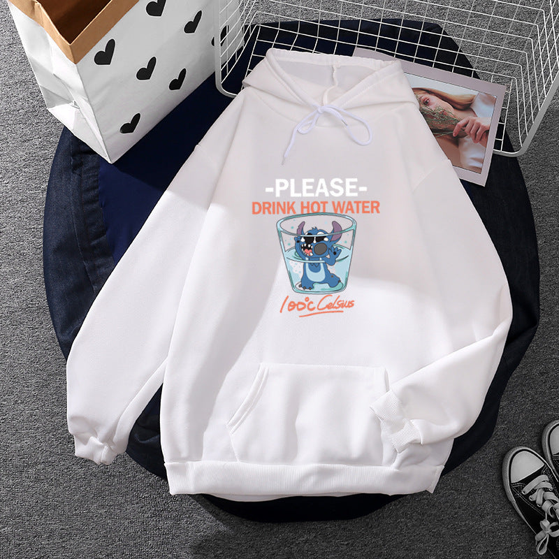 Damen nan Kapuzenpullover mit großflächigem Cartoon-Glas-Print, weichem Fleece-Innenfutter und Kängurutasche Nord Taschen
