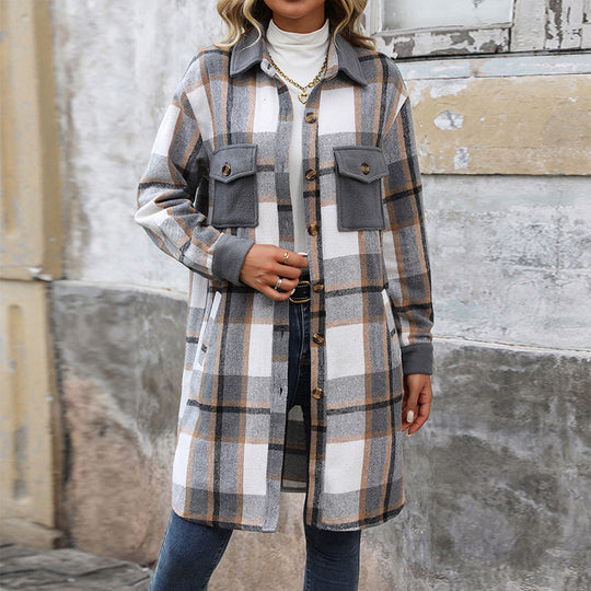 Damen Karierte Hemdblusenkleid mit Taschen Nord Taschen