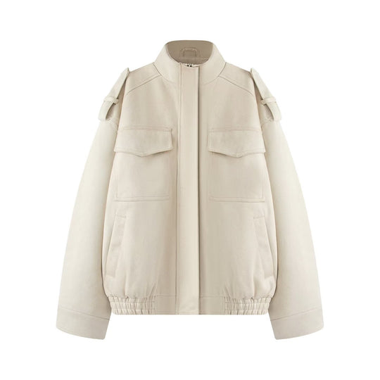 Damen Wollmix-Blouson mit Schulterklappen, aufgesetzten Brusttaschen und elastischem Saum Nord Taschen