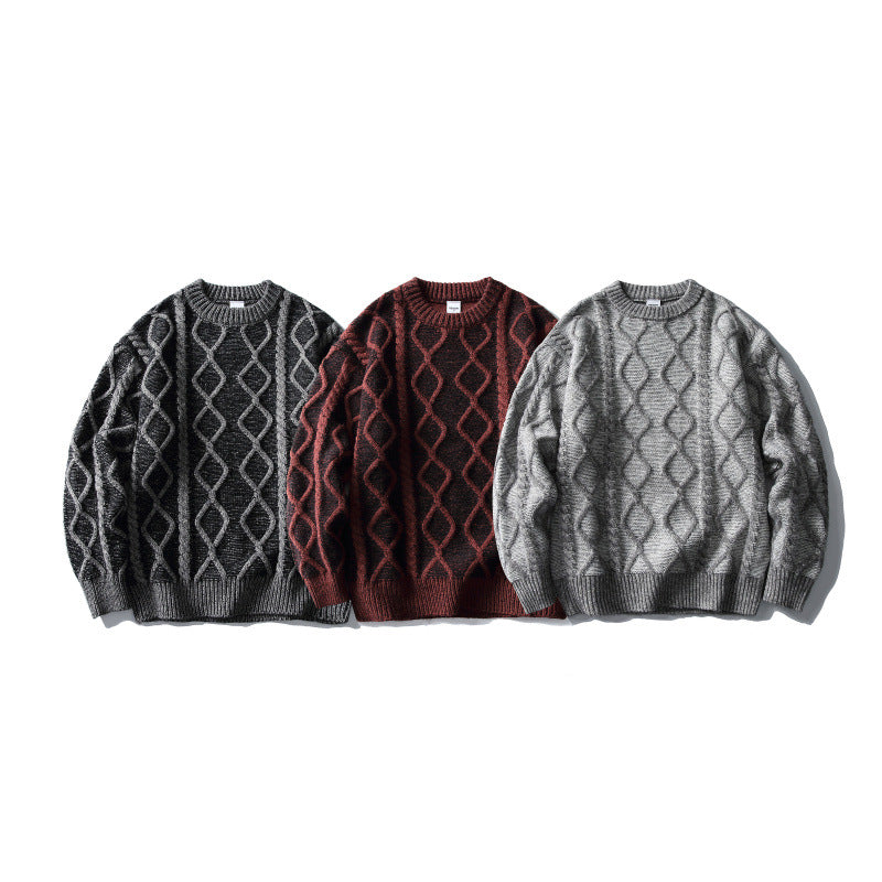 Unisex Oversize-Strickpullover mit Zopfmuster‑Jacquard, Rundhalsausschnitt und gerippten Bündchen Nord Taschen