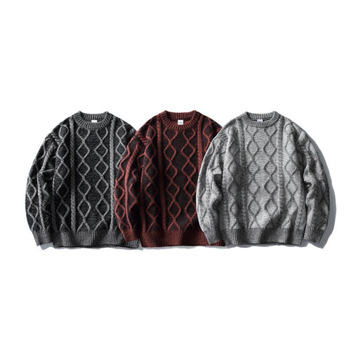 Unisex Oversize-Strickpullover mit Zopfmuster‑Jacquard, Rundhalsausschnitt und gerippten Bündchen Nord Taschen