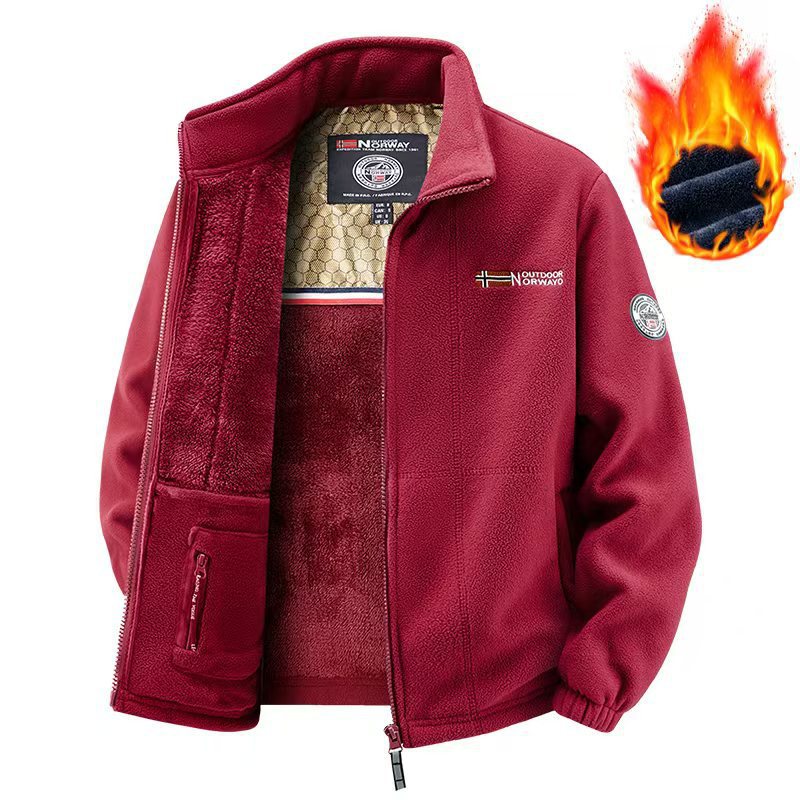 Herren Polar-Fleece Thermo-Outdoorjacke mit Teddy-Innenfutter und Stehkragen Nord Taschen
