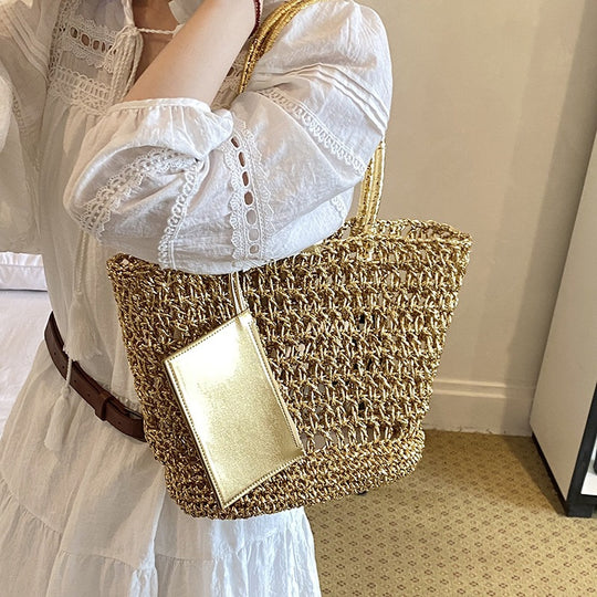Damen modische Korbtasche mit luxuriösem Goldfinish Nord Taschen