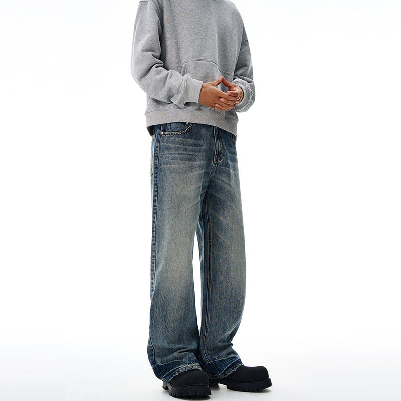 Herren Locker fallende Baggy-Jeans im Used-Look mit breitem geradem Bein und extralangem Saum Nord Taschen