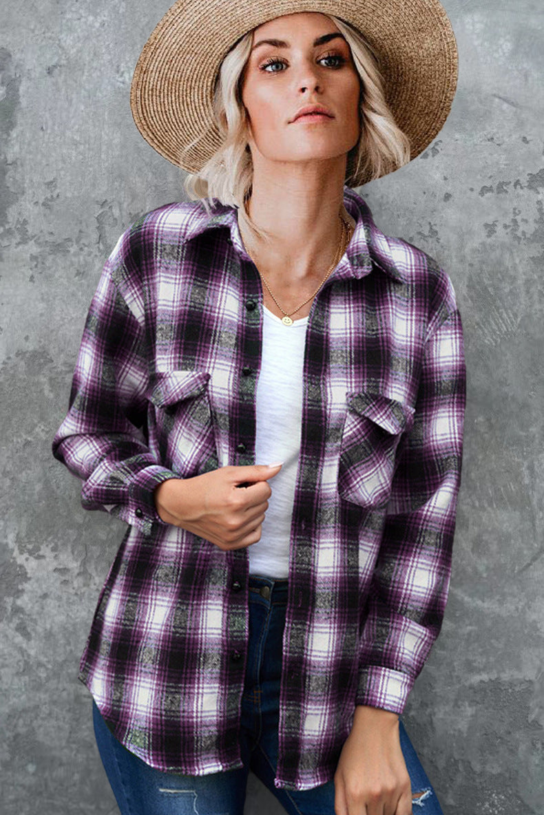 Damen Flanell Hemd im Vintage-Stil mit Karomuster und Brusttaschen