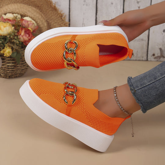 Damen Strick‑Slip‑On Sneaker mit Plateau‑Sohle und auffälliger Metallkettendeko Nord Taschen