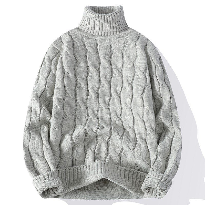 Damen Grobgestrickter Rollkragenpullover mit Zopfmuster und Oversize-Schnitt Nord Taschen
