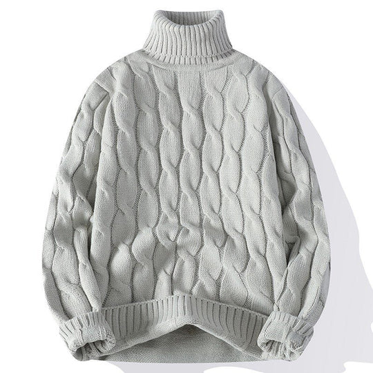 Damen Grobgestrickter Rollkragenpullover mit Zopfmuster und Oversize-Schnitt Nord Taschen