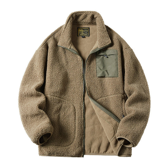 Herren Sherpa‑Fleecejacke im Utility‑Style mit Reißverschluss‑Brusttasche und Stehkragen Nord Taschen