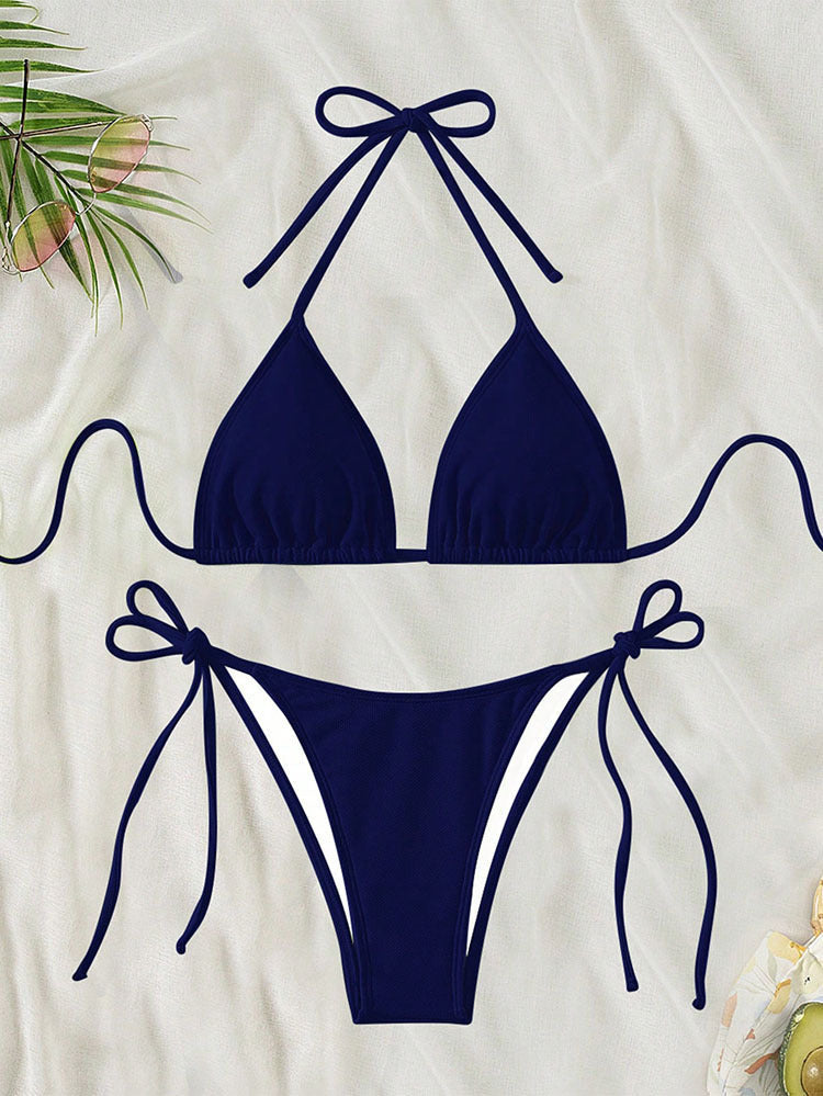 Damen Triangel-Bikini mit verstellbaren BindNord Taschenändern und seitlichen Schleifen