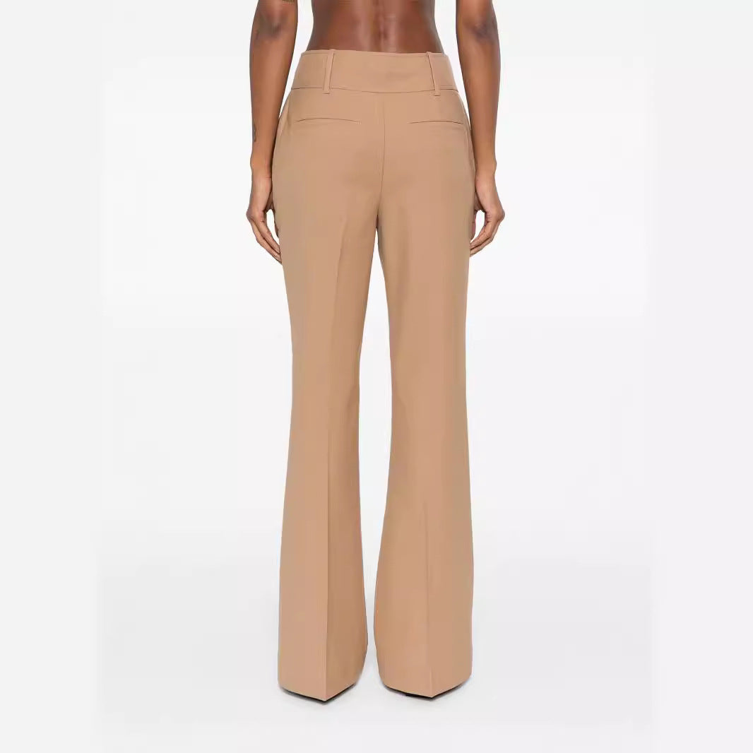Damen Hochtaillierte ausgestellte Wollmix‑Tailoring‑Hose mit Bügelfalte Nord Taschen
