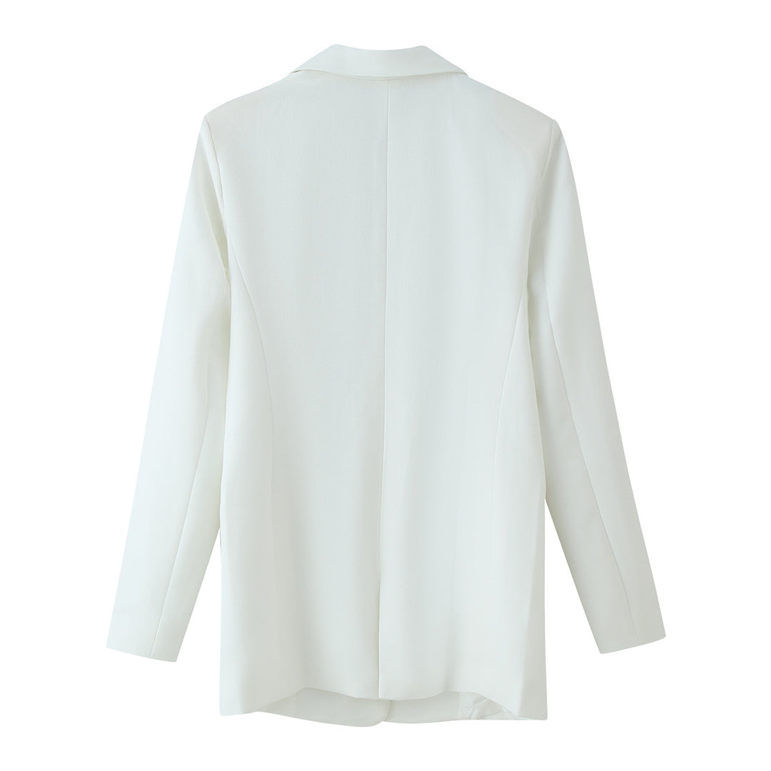 Damen Doppelreihiger Longline-Blazer mit Schalkragen und goldenen Zierknöpfen Nord Taschen