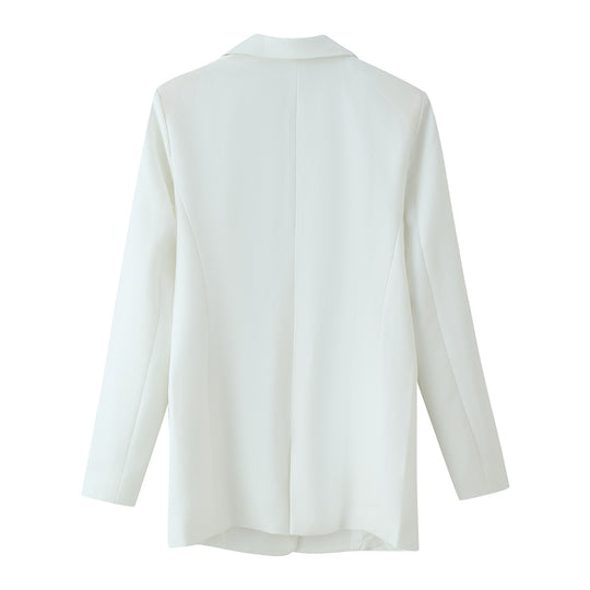 Damen Doppelreihiger Longline-Blazer mit Schalkragen und goldenen Zierknöpfen Nord Taschen