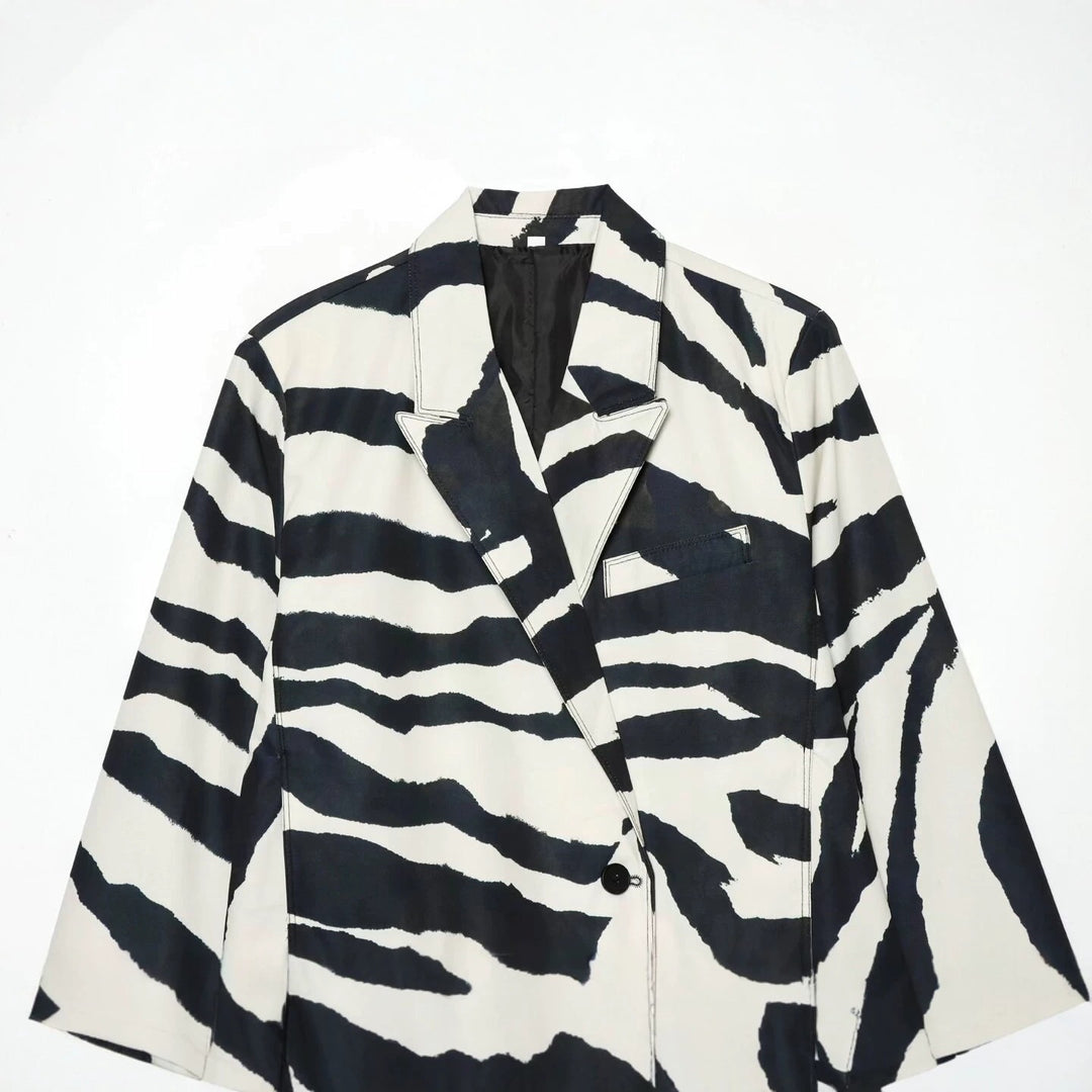 Damen Oversize-Blazer mit Zebra-Print, Ein-Knopf-Verschluss und aufgesetzten Pattentaschen Nord Taschen