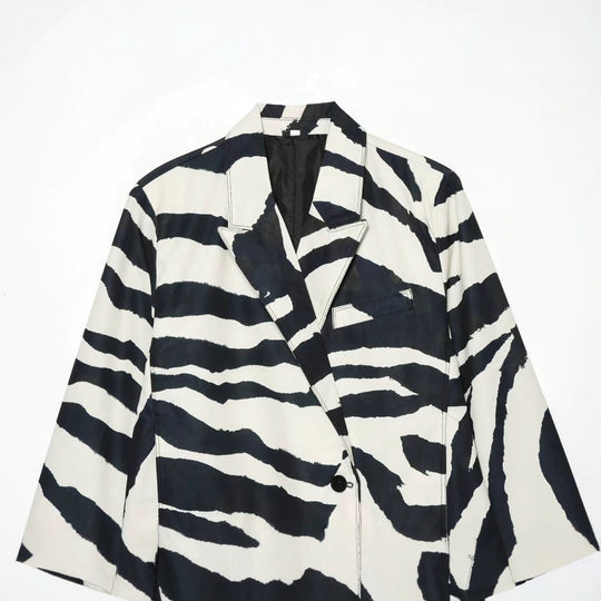 Damen Oversize-Blazer mit Zebra-Print, Ein-Knopf-Verschluss und aufgesetzten Pattentaschen Nord Taschen