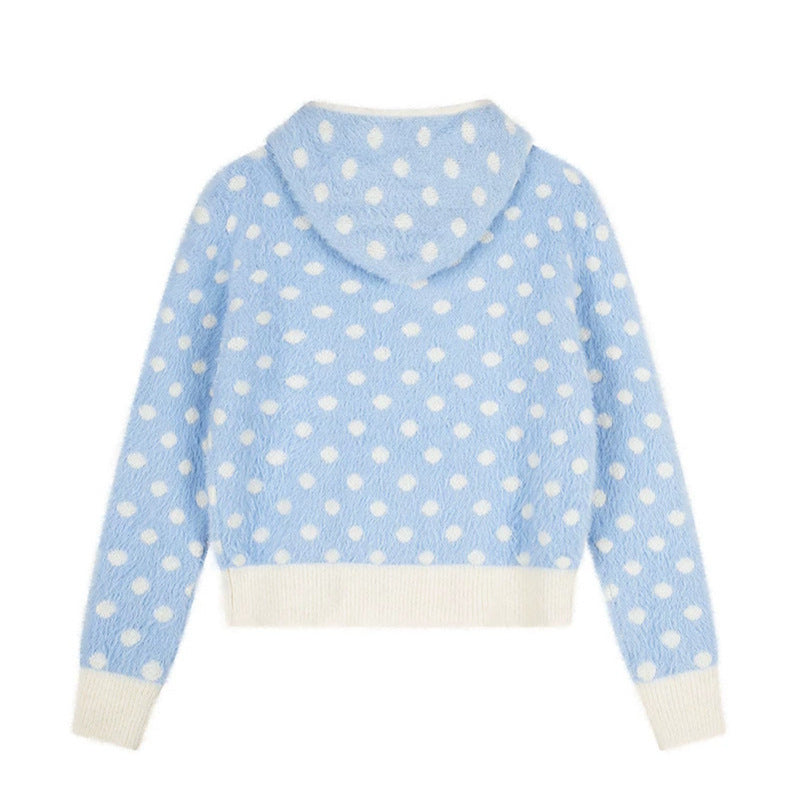Damen Flauschige Kapuzen‑Zipjacke mit Polka‑Dot‑Jacquard und Eingrifftaschen Nord Taschen