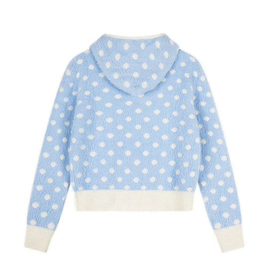 Damen Flauschige Kapuzen‑Zipjacke mit Polka‑Dot‑Jacquard und Eingrifftaschen Nord Taschen