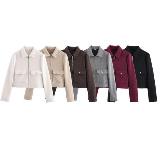 Damen 70+ kurze Wollmix‑Blousonjacke mit Reißverschluss, Hemdkragen und Pattentaschen Nord Taschen