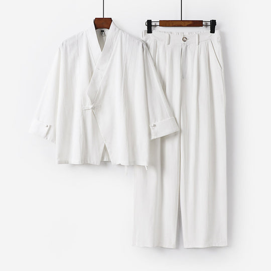Herren Modernes Zen-Loungewear-Set aus Leichtem Material mit Kurz-Kimono und tailliert-zulaufender Bundhose Nord Taschen