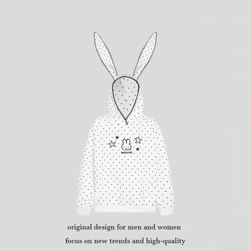 Damen Oversize-Kapuzenpullover mit Hasenohren, gepunktetem Allover und Kängurutasche Nord Taschen