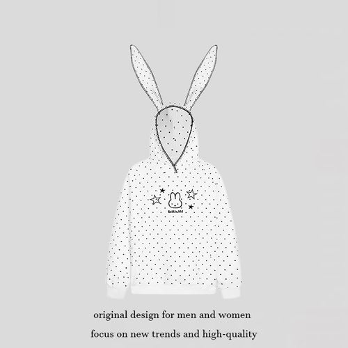 Damen Oversize-Kapuzenpullover mit Hasenohren, gepunktetem Allover und Kängurutasche Nord Taschen
