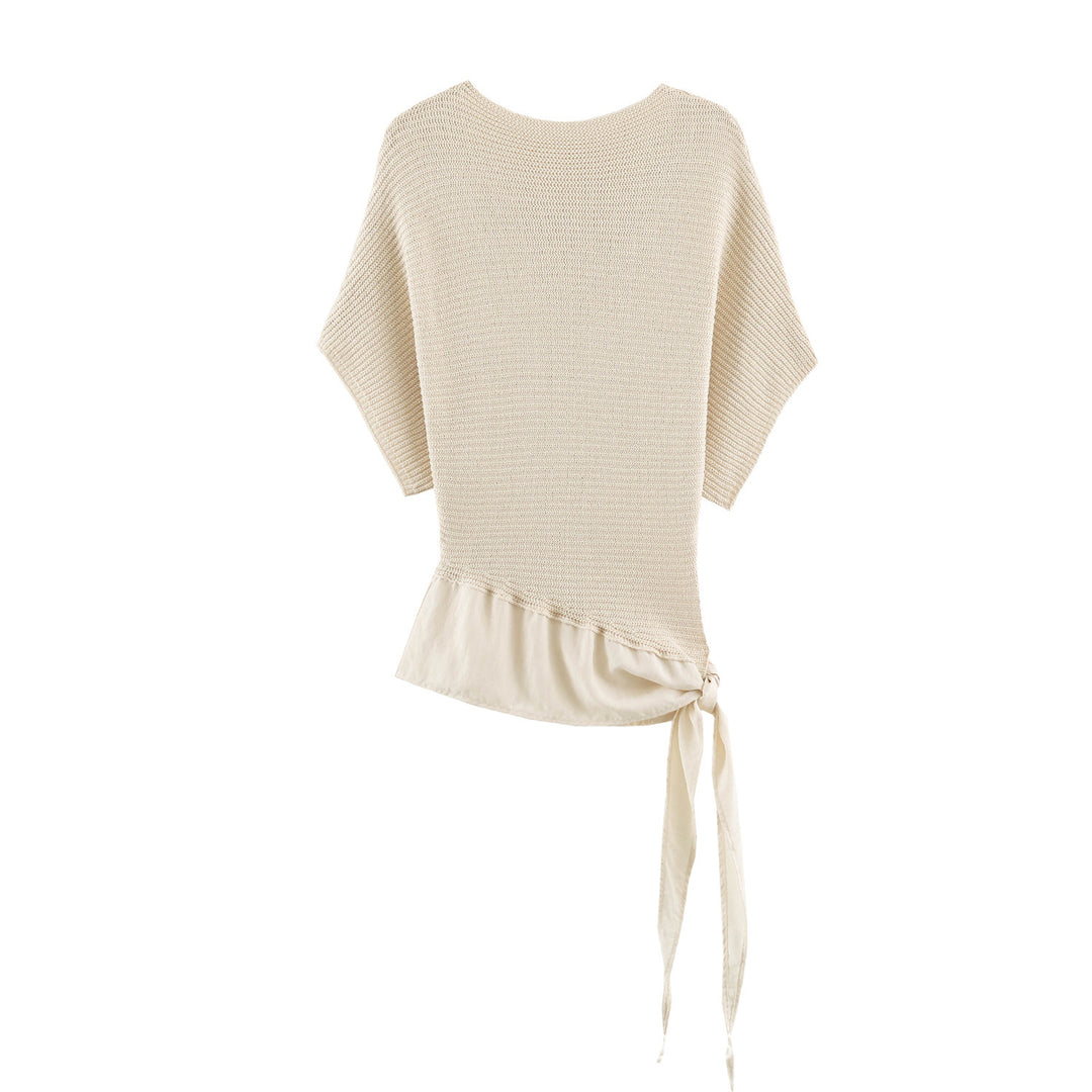 Damen Oversize-Feinstrick-Poncho mit asymmetrischem Saum und Bindeband Nord Taschen