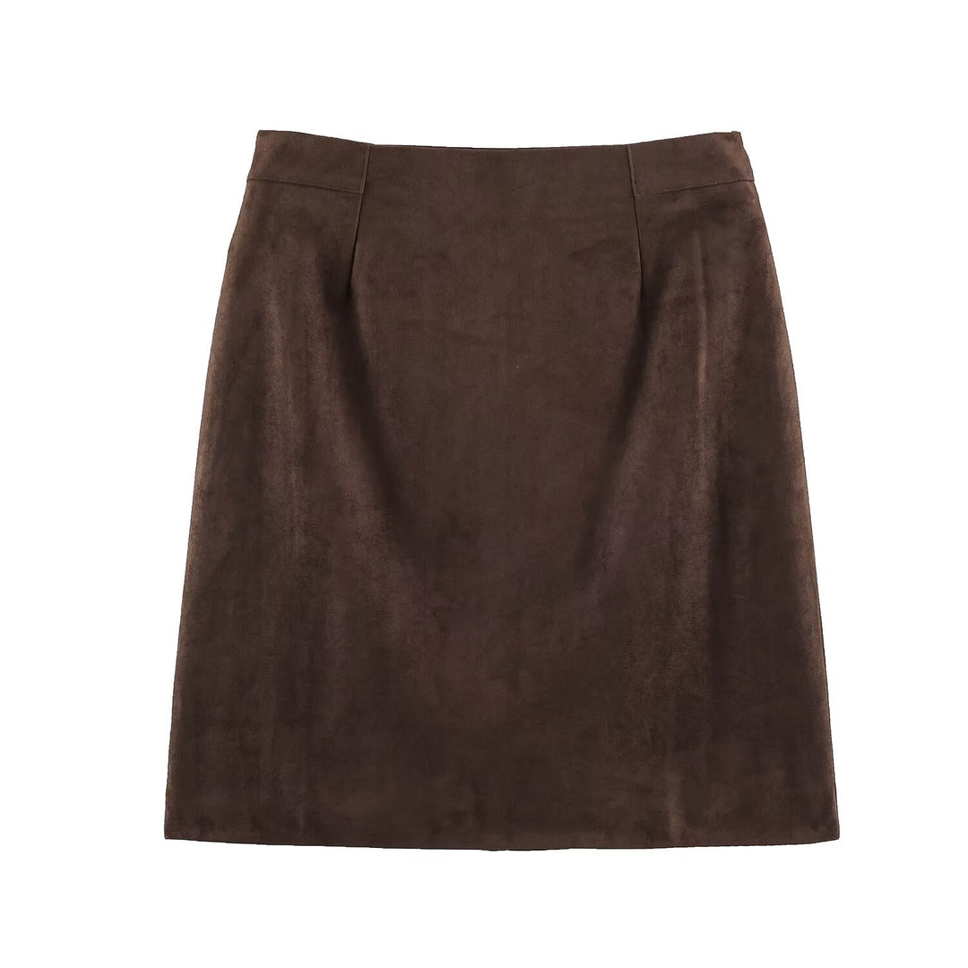 Damen Bleistiftrock aus Velourslederoptik mit hoher Taille Nord Taschen