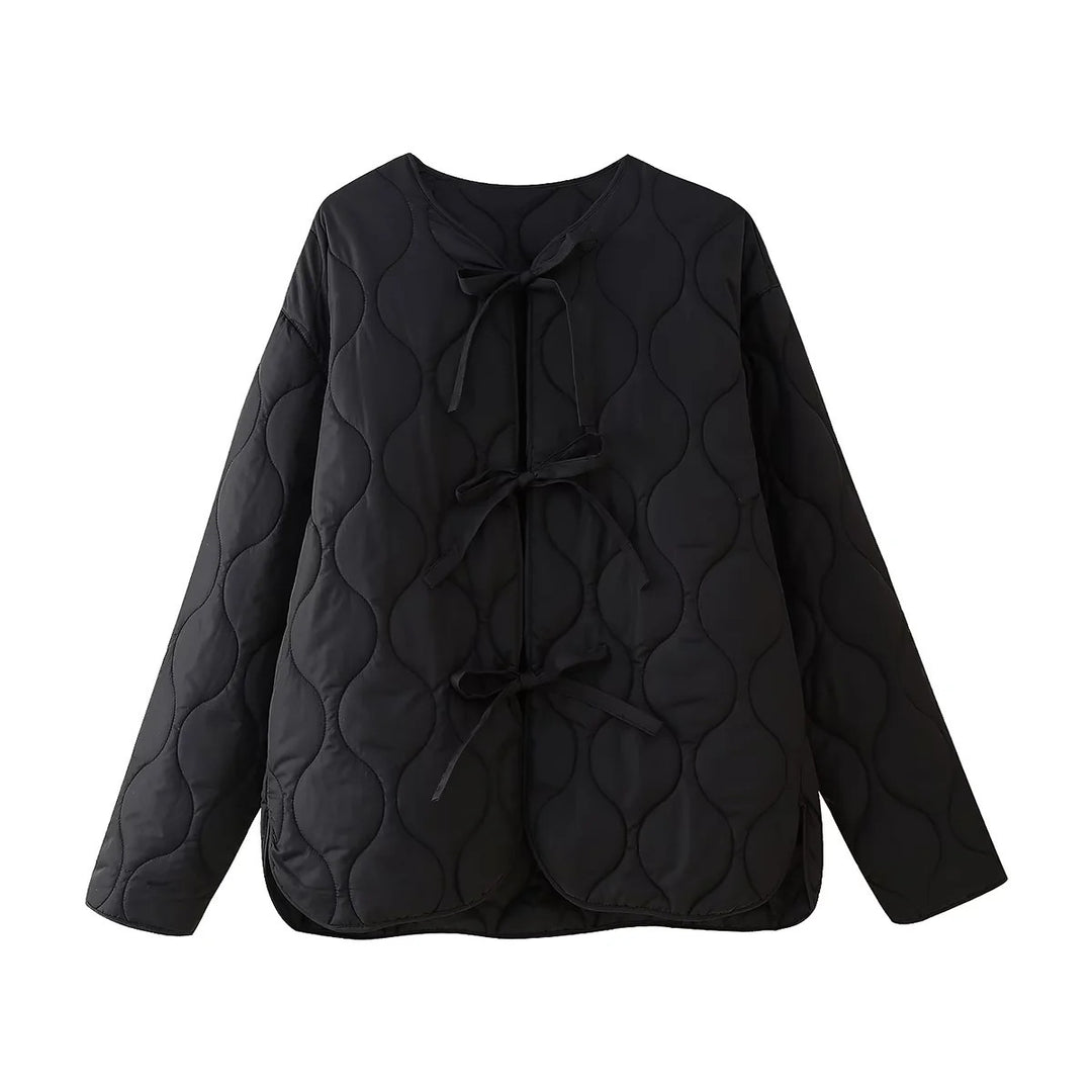 Damen geometrisch gesteppte Oversize-Linerjacke ohne Kragen Nord Taschen