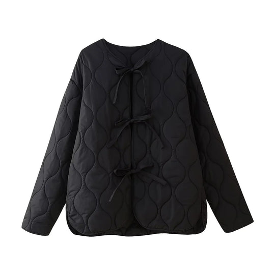 Damen geometrisch gesteppte Oversize-Linerjacke ohne Kragen Nord Taschen
