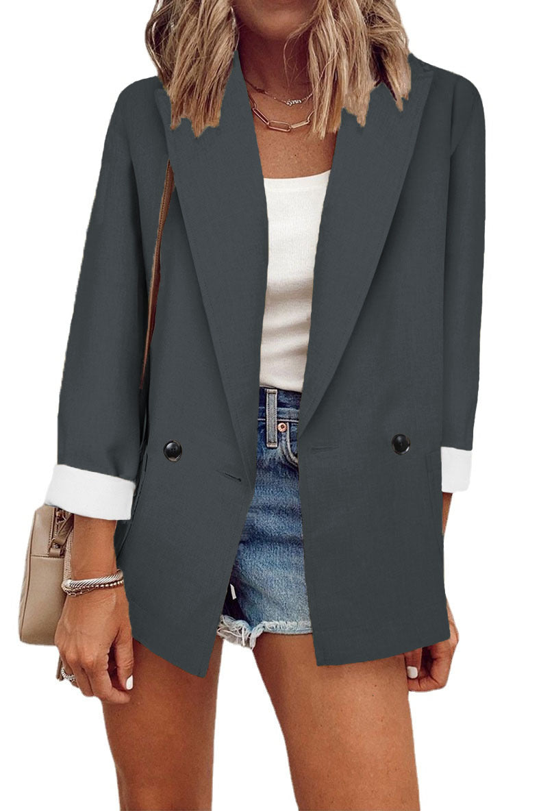 Damen Lockerer Longline-Blazer mit aufgekrempelten Ärmeln und zweireihiger Knopfleiste Nord Taschen