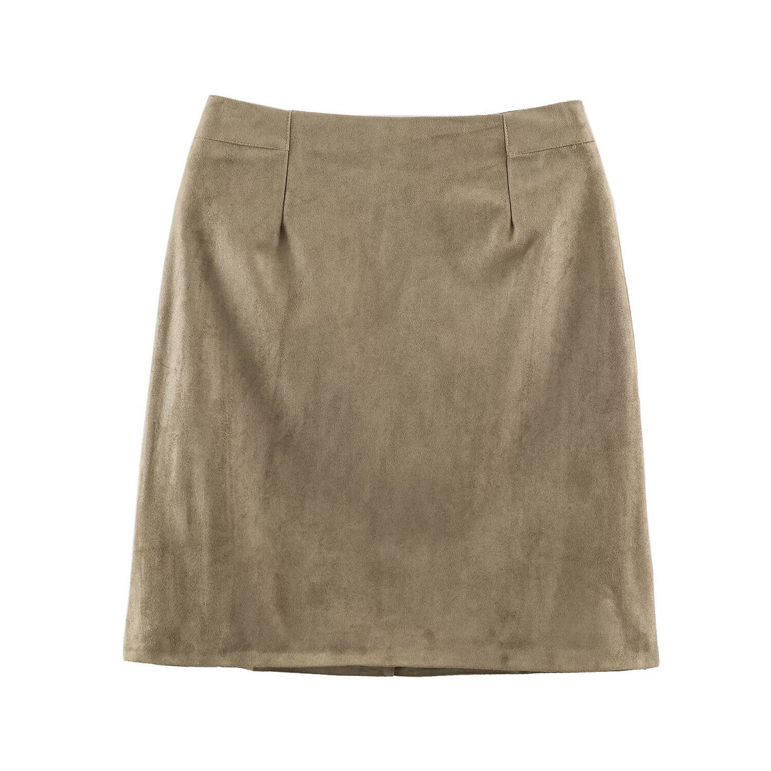 Damen Bleistiftrock aus Velourslederoptik mit hoher Taille Nord Taschen