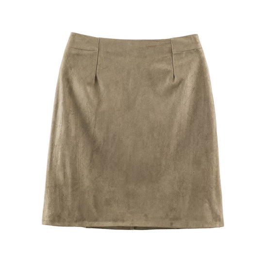 Damen Bleistiftrock aus Velourslederoptik mit hoher Taille Nord Taschen